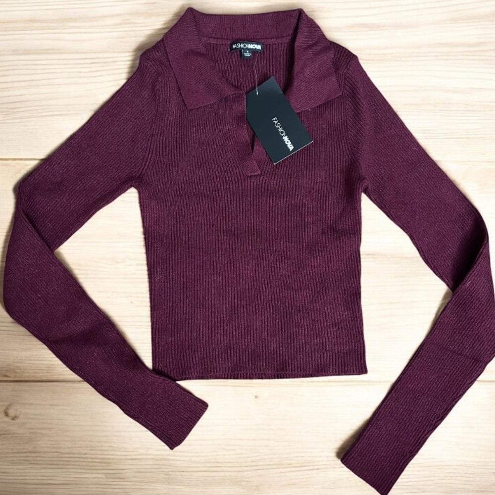 Fashion Nova Burgundy Fitted Amber Crop Sweater